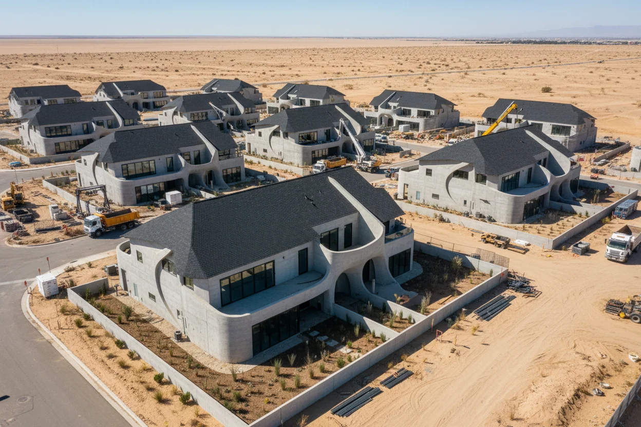 Aerial view of a forward-looking residential community